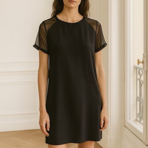 Vince Dresses & Skirts - Vince Sheer Sleeve Shift Dress Short Sleeve Knee Length size XS Mesh Sleeve